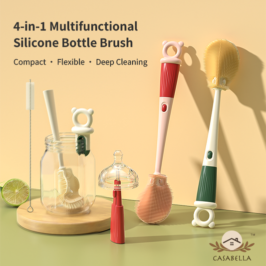 Casabella 4-in-1 Multi-Purpose Bendable SiliconeCleaning Brush, wine-glass Bendy Brush, Tumblerbottles Brush, Baby bottles Brush, Coffee mugsBrush,and more-Non-toxic, odorless, and heat-resistant,Extended Handle Version