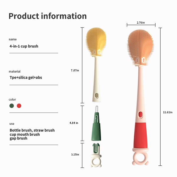 Casabella 4-in-1 Multi-Purpose Bendable SiliconeCleaning Brush, wine-glass Bendy Brush, Tumblerbottles Brush, Baby bottles Brush, Coffee mugsBrush,and more-Non-toxic, odorless, and heat-resistant,Extended Handle Version