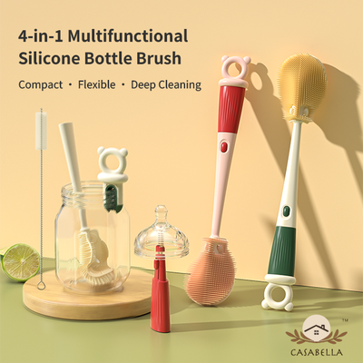 Casabella 4-in-1 Multi-Purpose Bendable SiliconeCleaning Brush, wine-glass Bendy Brush, Tumblerbottles Brush, Baby bottles Brush, Coffee mugsBrush,and more-Non-toxic, odorless, and heat-resistant,Extended Handle Version