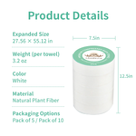 Casabella Reusable & Disposable Compressed Bath Towels 55 x 27 inch – Large Cotton Towels for Travel, Camping, Beach, Hiking, Swimming, AirBNB – Portable Towel Tablets, 5 Pack / 10 Pack