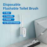 Casabella Disposable and Flusheable Toilet Brush Wand Cleaning System, Powerful Stain & Odor Removal, Flushable & Non-Clogging, Includes 1 Handle, 1 Storage Caddy, 1 Hook, 12 Refill Heads with Fresh Scent