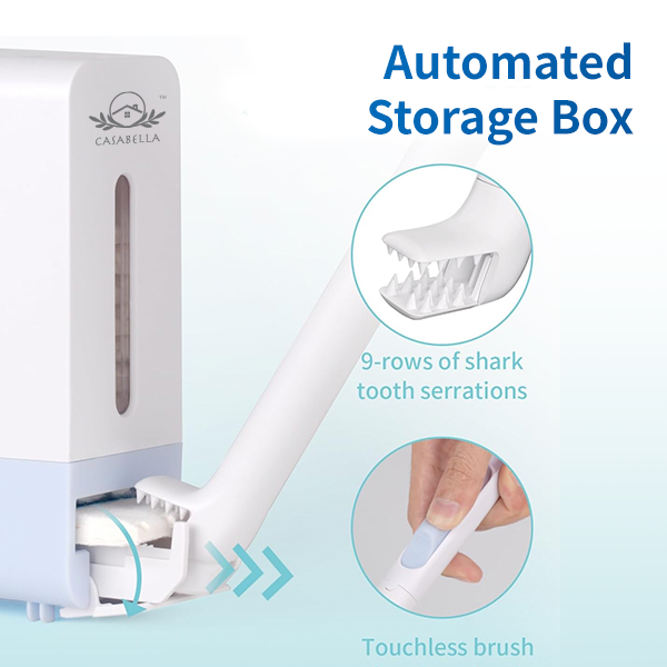 Casabella Disposable and Flusheable Toilet Brush Wand Cleaning System, Powerful Stain & Odor Removal, Flushable & Non-Clogging, Includes 1 Handle, 1 Storage Caddy, 1 Hook, 12 Refill Heads with Fresh Scent