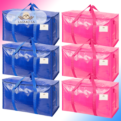 CasaBella 24 Gallon Extra Large Heavy Duty Foldable Moving Bags With Carrying Handles, Zippers and Tag Pocket, Outdoor Camping, water proof Organiser