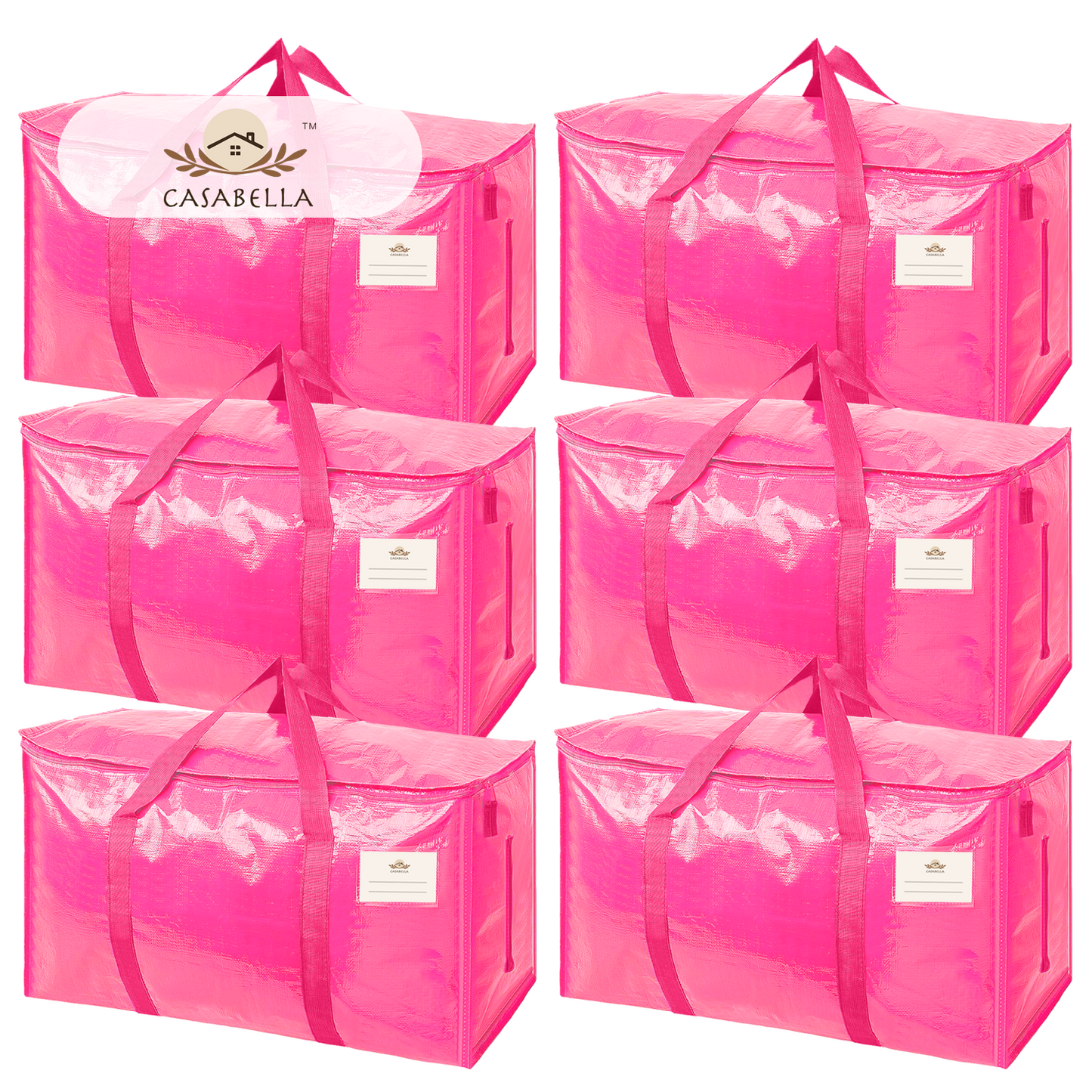 CasaBella 24 Gallon Extra Large Heavy Duty Foldable Moving Bags With Carrying Handles, Zippers and Tag Pocket, Outdoor Camping, water proof Organiser