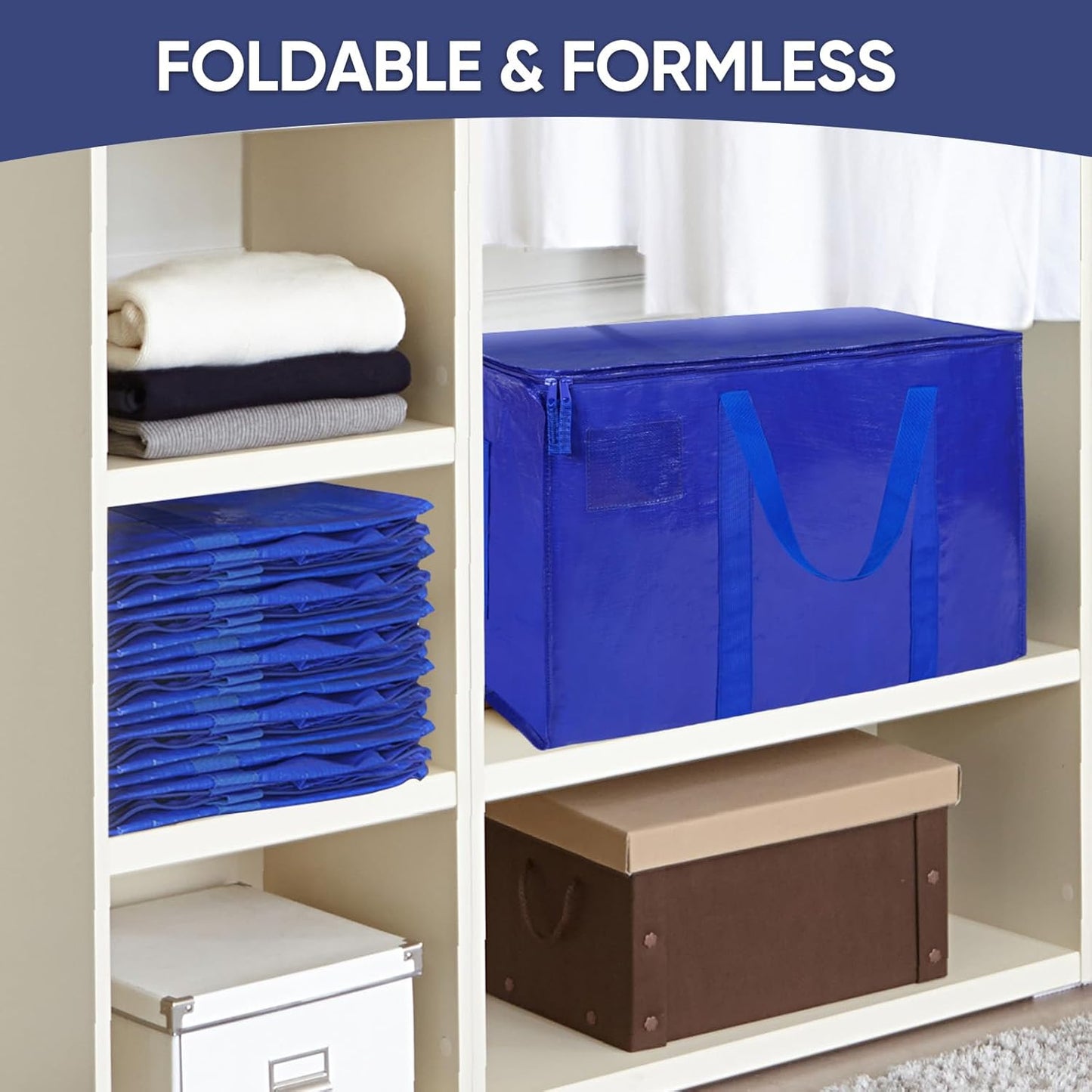 CasaBella 24 Gallon Extra Large Heavy Duty Foldable Moving Bags With Carrying Handles, Zippers and Tag Pocket, Outdoor Camping, water proof Organiser