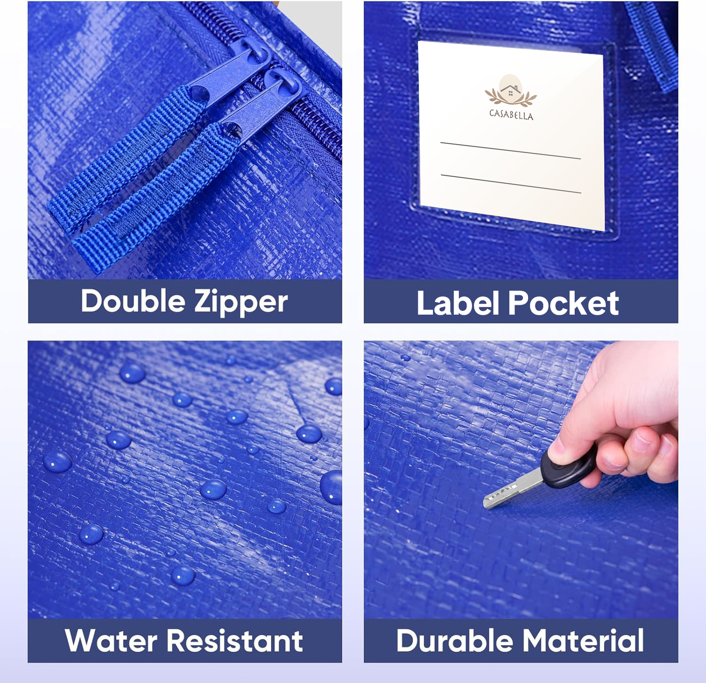 CasaBella 24 Gallon Extra Large Heavy Duty Foldable Moving Bags With Carrying Handles, Zippers and Tag Pocket, Outdoor Camping, water proof Organiser