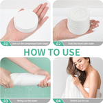 Casabella Reusable & Disposable Compressed Bath Towels 55 x 27 inch – Large Cotton Towels for Travel, Camping, Beach, Hiking, Swimming, AirBNB – Portable Towel Tablets, 5 Pack / 10 Pack