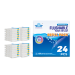 Casabella Disposable and Flusheable Toilet Brush Wand Cleaning System, Powerful Stain & Odor Removal, Flushable & Non-Clogging, Includes 1 Handle, 1 Storage Caddy, 1 Hook, 12 Refill Heads with Fresh Scent