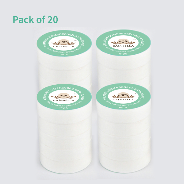 Casabella Reusable & Disposable Compressed Bath Towels 55 x 27 inch – Large Cotton Towels for Travel, Camping, Beach, Hiking, Swimming, AirBNB – Portable Towel Tablets, 5 Pack / 10 Pack